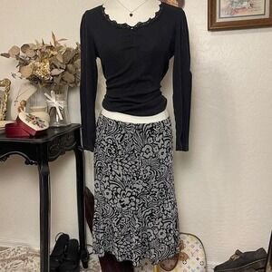 Vintage‎ Black Floral Whimsygoth Grunge Fairy Midi Skirt